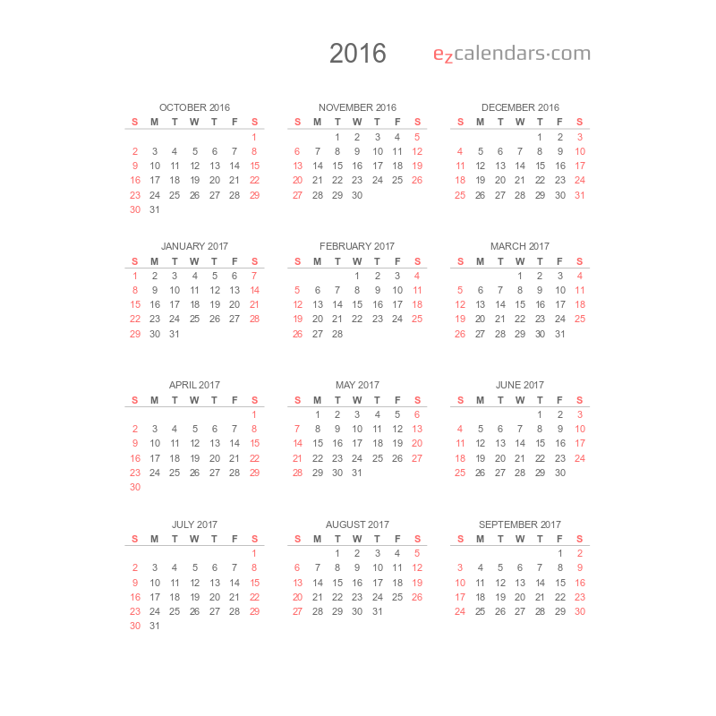 Simple Twelve Months Calendar Template Ezcalendars