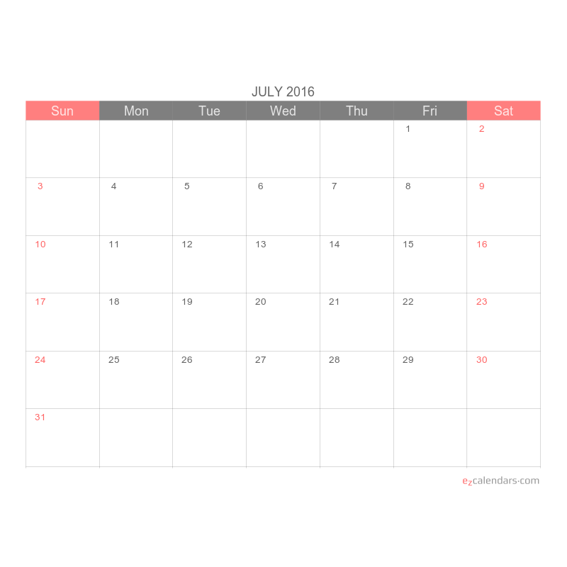 Free Printable One Month Calendar EzCalendars