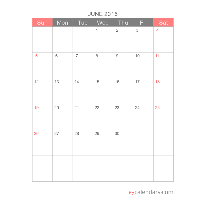 Simple printable one month calendar template