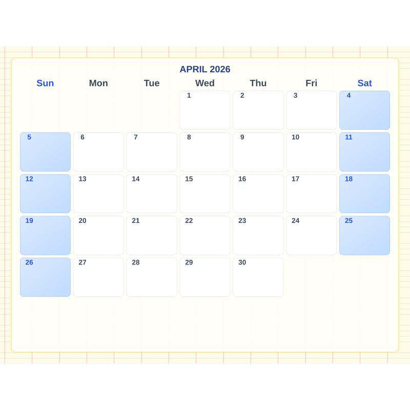School-themed pill-style monthly calendar, landscape