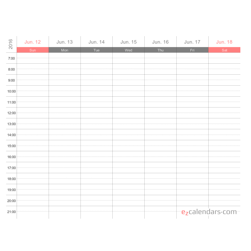 Free Weekly Calendar Template With Time Slots from www.ezcalendars.com