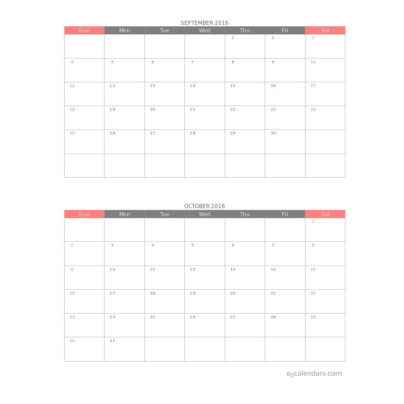 Two Months Per Page Printable Calendar