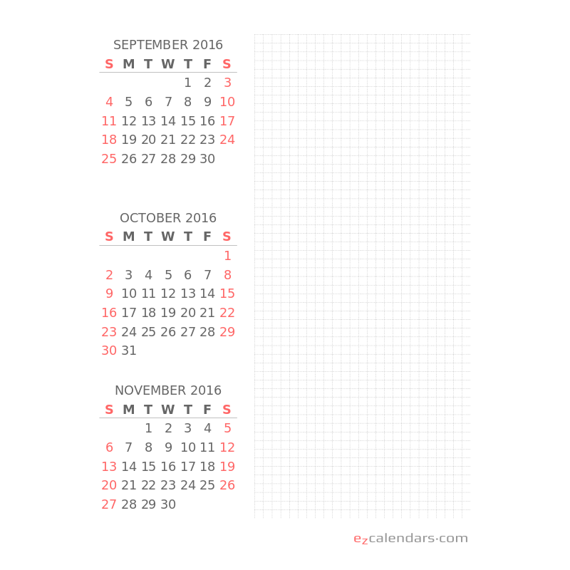 Monthly Calendar Printed Separated Month by Month Made for 