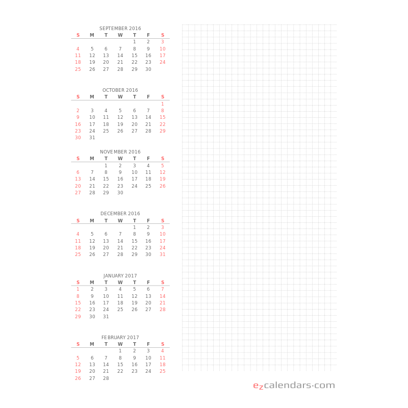 Month on 2 Pages Planner Calendar Refill – Sunday Start